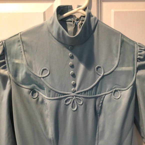 True Vintage 70's Mikey, Jrs. Of CA Light Blue Mock Neck Maxi Gown Sz 5 Juniors - Picture 2 of 7